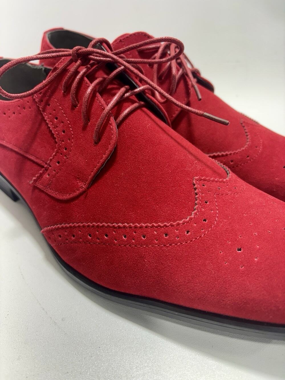 Bravo KING-3 Red Suede Dress Shoes Mens 14W Wingtip Lace Up Large Size